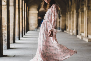 Woman wearing a pink dress